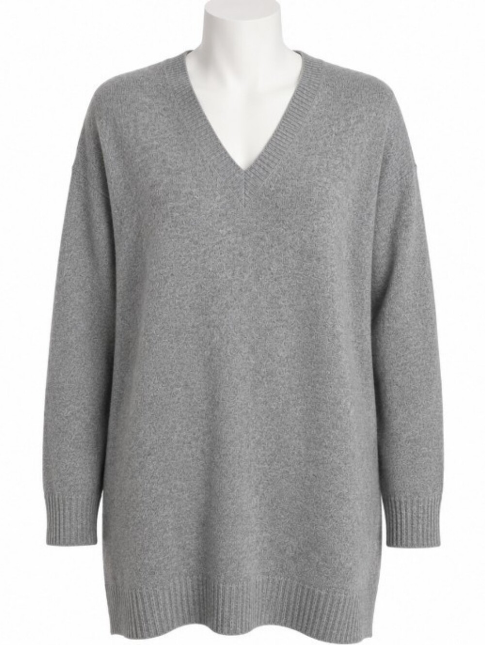 Athleta Gray Wool & Cashmere V Neck Tunic Sweater Womens L Oversize Quiet Luxury